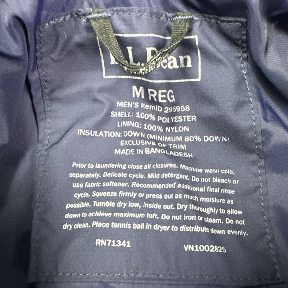 LL Bean Puffer Downtek Jacket Men Medium Reg Blue Removable Hood Pertex 295958 - Picture 2 of 16